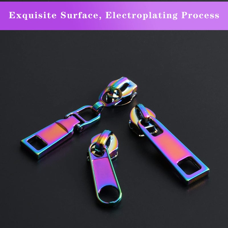 Elesunory #5 Zippers for Sewing, 9.84 Yards Nylon Coil Rainbow Zipper Tape by The Yard with 12Pcs 3 Style of Rainbow Zipper Pull, Heavy Duty Zipper for DIY Tailor Sewing Crafts - Image 3